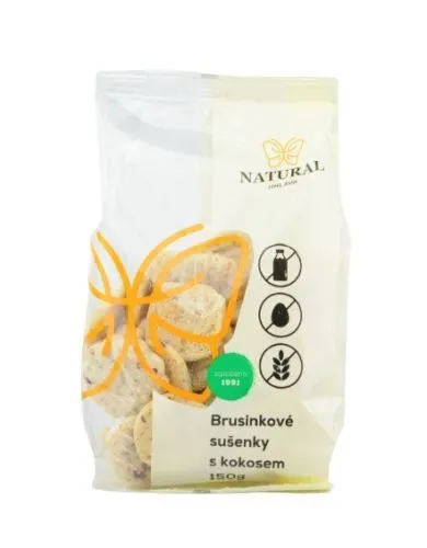 Sušenky brusinkové s kokosem bez lepku, vajec a mléka 150 g
