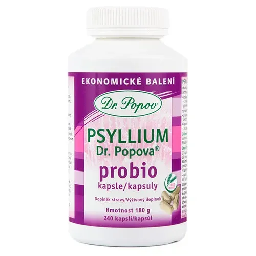 Psyllium Dr. Popova PROBIO kapsle, ekonomické balení, 240 ks