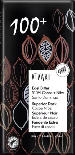 VIVANI Čokoláda hořká 100% s kousky kakaa 80 g