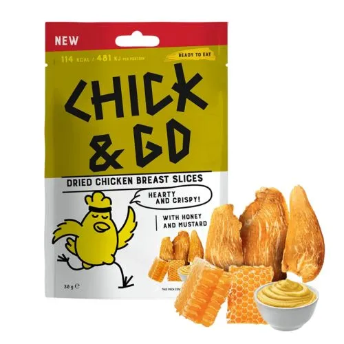 Chick&Go sušené kuřecí plátky s medovo‑hořčičnou příchutí 30 g